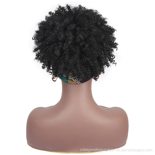 Wholesale Afro Wigs Drawstring short Synthetic wigs Kinky Culry Hair Headband Wig bangs hair extensiona